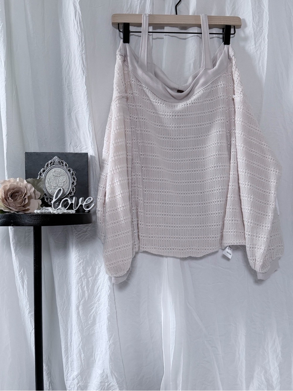Free People Cream Open-Shoulder Knit Sweater